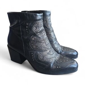 MJUS Leather Metallic Details Ankle Boots Block 2.5" Heel VGUC EU 41